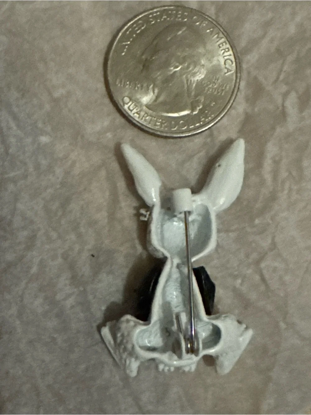 Vintage White and Black Small Rabbit Pet Figure Brooch - Unbranded